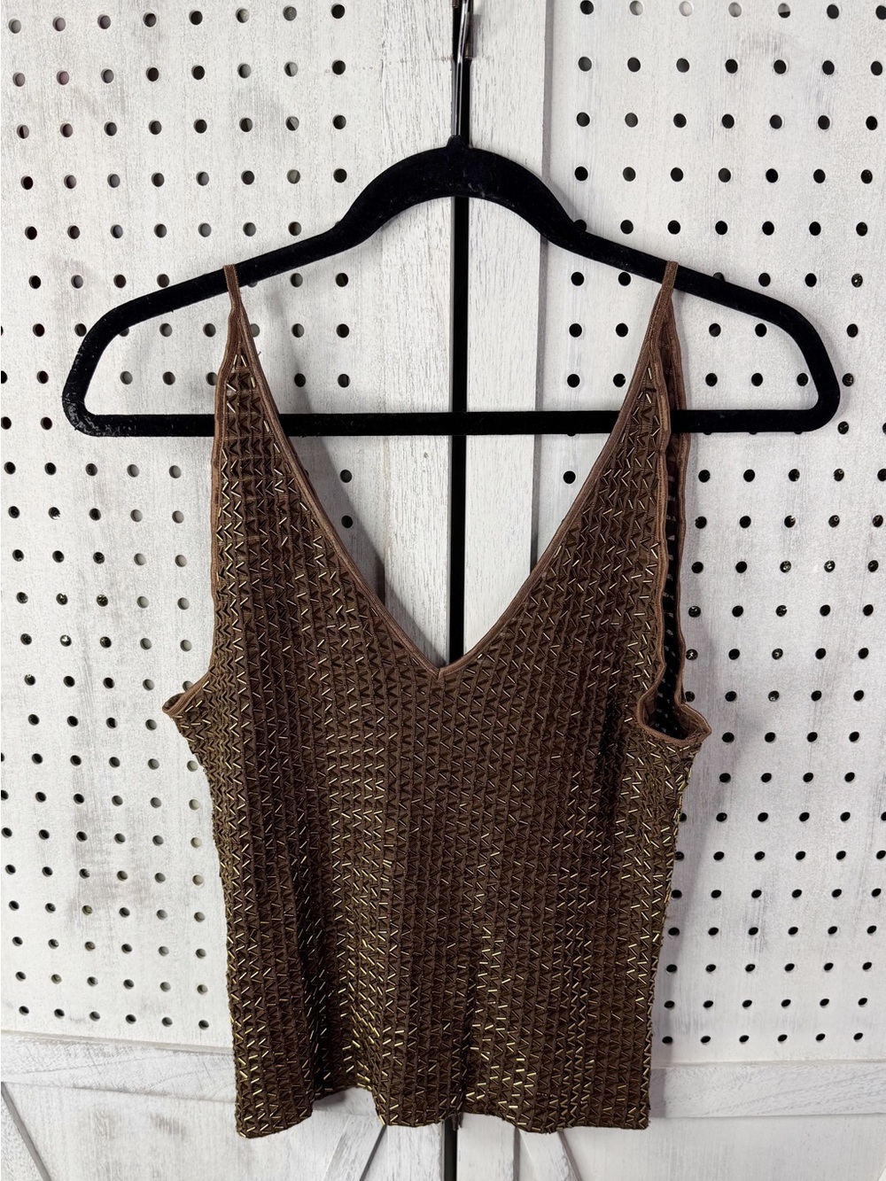 Cache Y2K Bronze Metallic Beaded Cami Tank Top Large 90s Party Club Glam - Picture 2 of 11